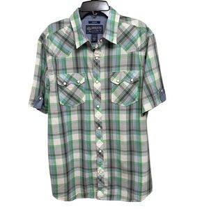 NWT American Rag Mens‎ Western Plaid Pearl Snap Shirt Gum Drop Green Size Medium
